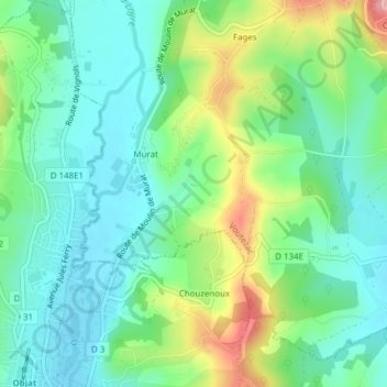 Mapa topográfico Bas Murat, altitude, relevo
