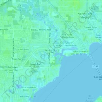 Mapa topográfico Mangrove Bay Condos, altitude, relevo