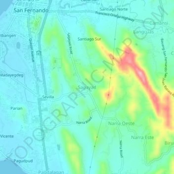 Mapa topográfico Sagayad, altitude, relevo