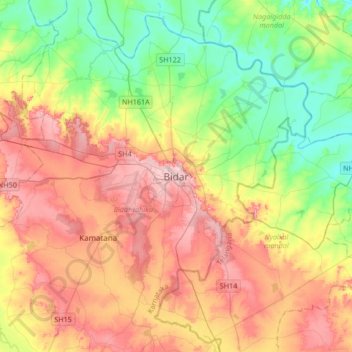 Mapa topográfico Bidar, altitude, relevo