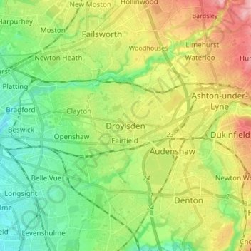 Mapa topográfico Droylsden, altitude, relevo