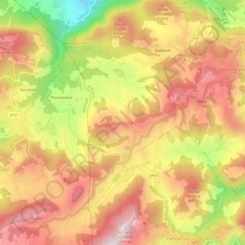 Mapa topográfico Sassomolare, altitude, relevo