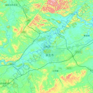 Mapa topográfico Jiangzhou, altitude, relevo