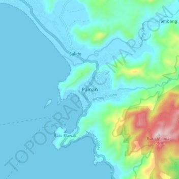 Mapa topográfico Painan, altitude, relevo