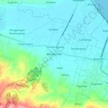 Mapa topográfico Merakurak, altitude, relevo