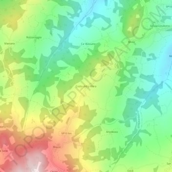 Mapa topográfico Costa della Mora, altitude, relevo
