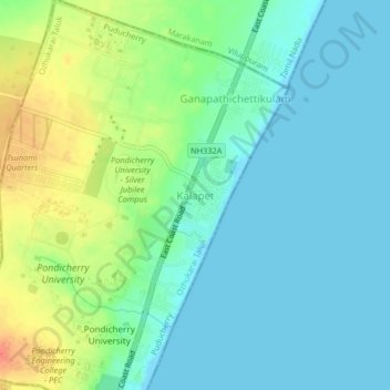 Mapa topográfico Kalapet, altitude, relevo