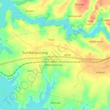 Mapa topográfico Krajan, altitude, relevo