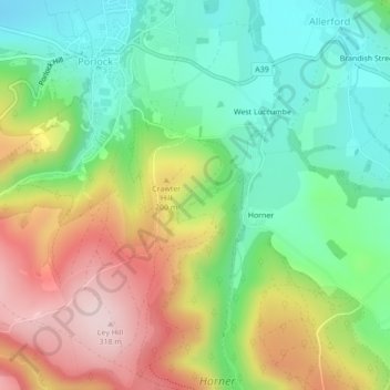 Mapa topográfico Halse Combe, altitude, relevo