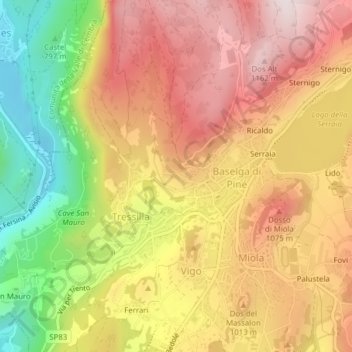 Mapa topográfico Campian, altitude, relevo