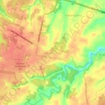 Mapa topográfico Kalijati Timur, altitude, relevo