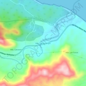 Mapa topográfico Vda. Los Naranjos, altitude, relevo