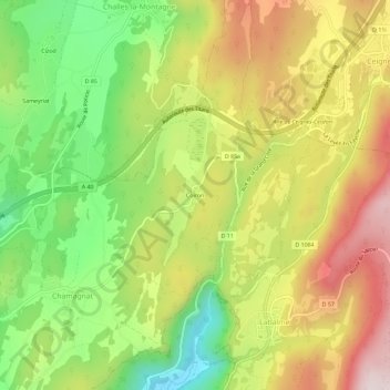 Mapa topográfico Coiron, altitude, relevo