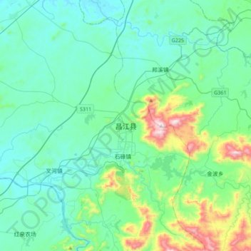 Mapa topográfico 昌江县, altitude, relevo