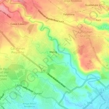 Mapa topográfico Walog, altitude, relevo
