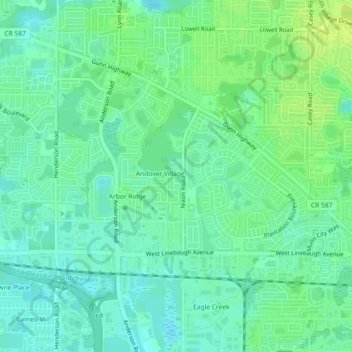 Mapa topográfico Andover, altitude, relevo