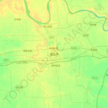 Mapa topográfico Qianjiang, altitude, relevo