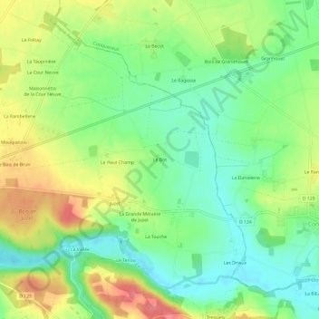 Mapa topográfico Le Bot, altitude, relevo