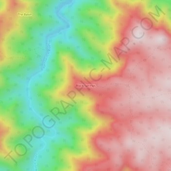 Mapa topográfico Black Springs, altitude, relevo