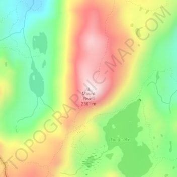Mapa topográfico Mount Elwell, altitude, relevo
