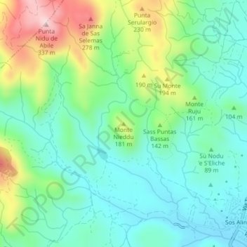 Mapa topográfico Monte Nieddu, altitude, relevo