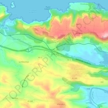 Mapa topográfico El Peral, altitude, relevo