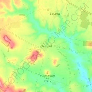 Mapa topográfico Shutford, altitude, relevo
