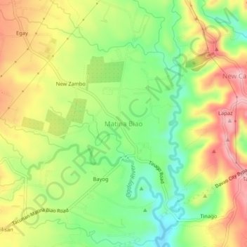 Mapa topográfico Matina Biao, altitude, relevo