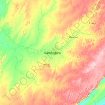 Mapa topográfico Bandiagara, altitude, relevo