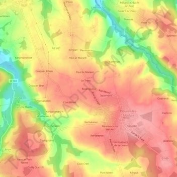 Mapa topográfico Rutanguiou, altitude, relevo