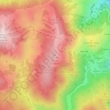 Mapa topográfico Col del Rosso, altitude, relevo