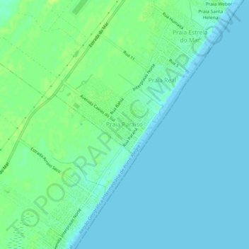 Mapa topográfico Praia Paraíso, altitude, relevo