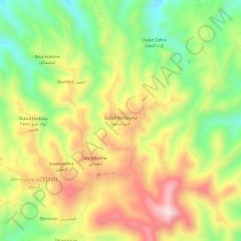 Mapa topográfico Oulad Bensouna, altitude, relevo