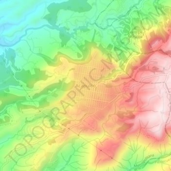 Mapa topográfico Acapulco, altitude, relevo