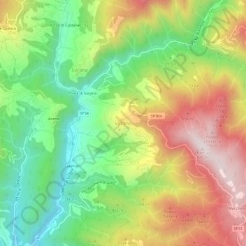 Mapa topográfico Vellano, altitude, relevo