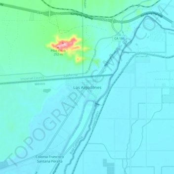 Mapa topográfico Los Algodones, altitude, relevo