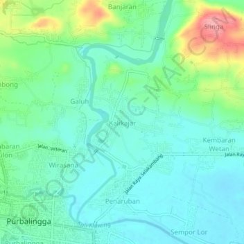 Mapa topográfico Kalikajar, altitude, relevo