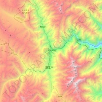 Mapa topográfico 甘孜藏族自治州, altitude, relevo