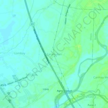 Mapa topográfico Caramutan, altitude, relevo