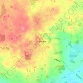Mapa topográfico Flemløse, altitude, relevo