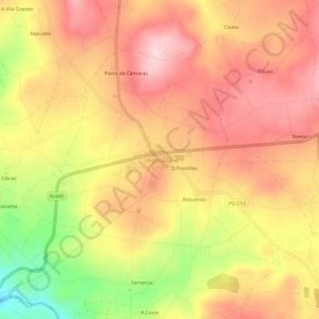Mapa topográfico Agolada, altitude, relevo