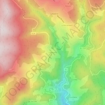 Mapa topográfico Cherblanc, altitude, relevo