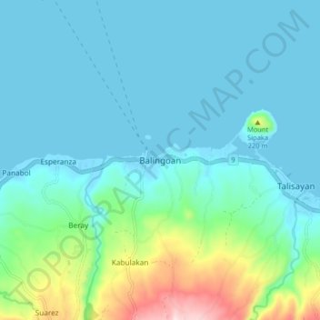 Mapa topográfico Balingoan, altitude, relevo