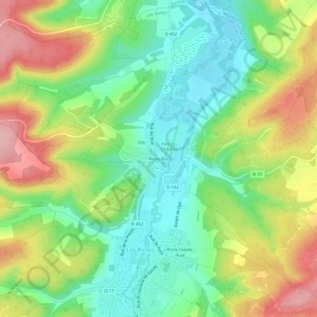 Mapa topográfico Ricey-Bas, altitude, relevo