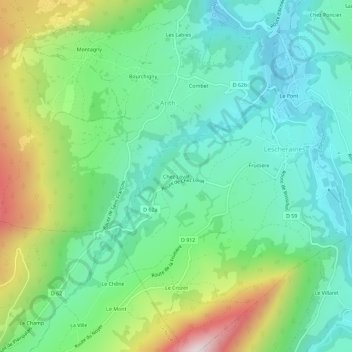 Mapa topográfico Chez Lovat, altitude, relevo