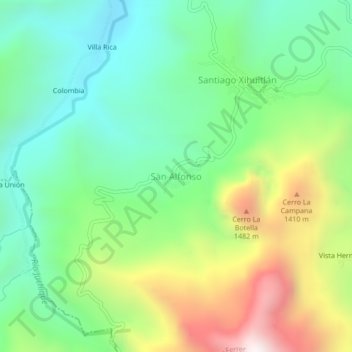 Mapa topográfico San Alfonso, altitude, relevo