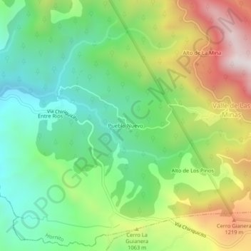 Mapa topográfico Pueblo Nuevo, altitude, relevo