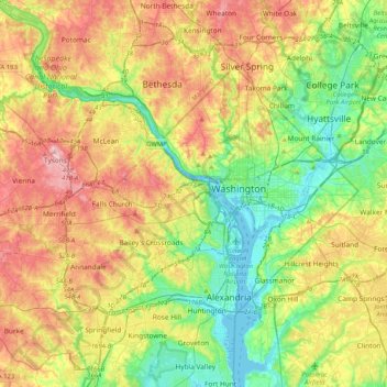 Mapa topográfico Arlington, altitude, relevo