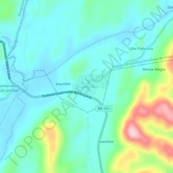 Mapa topográfico Travessão, altitude, relevo
