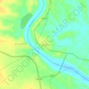 Mapa topográfico Anandpur, altitude, relevo